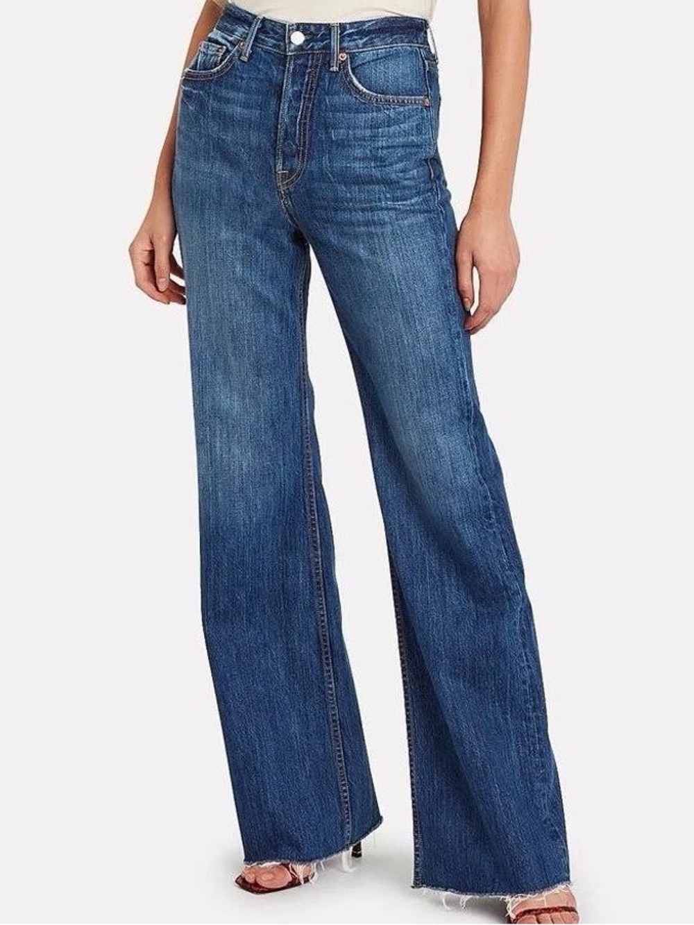 GRLFRND CARLA 100% COTTON DISTRESSED JEANS - COLOR BLUE SUNDAY Sz 28